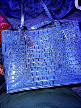 Brahmin Medium Asher Tote Blue Crocodile-Print